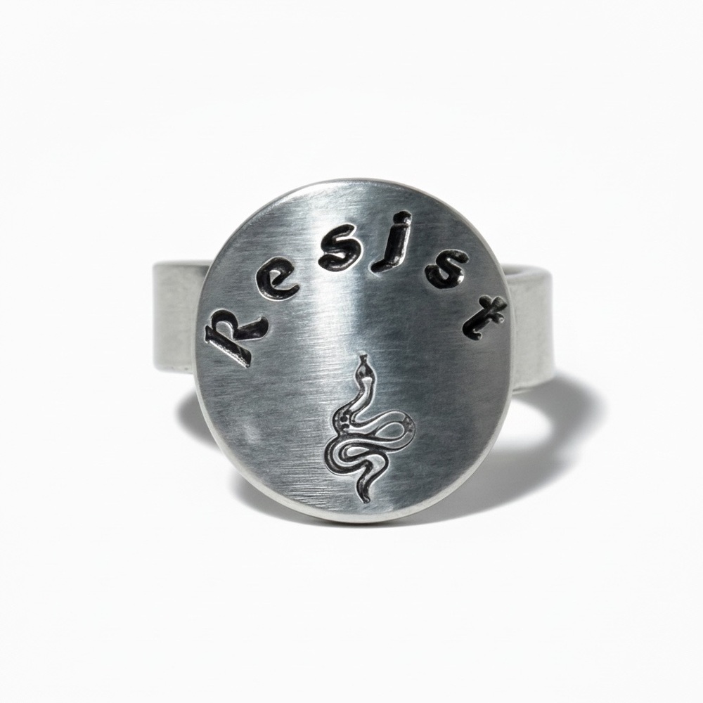 Handmade Resist serpent Statement silver aluminum adjustable medallion‎ Ring